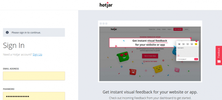 Sign up for Hotjar and get the Hotjar Tracking Code