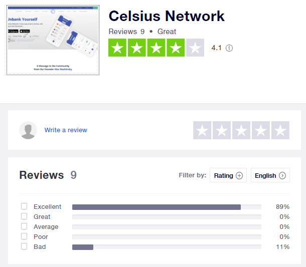 Celsius Network Trustpilot Review
