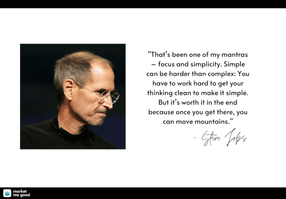 Steve Jobs with a quote and a brand logo