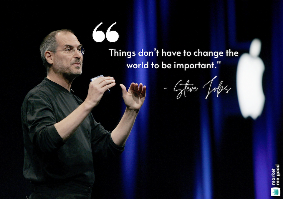 Steve Jobs with a quote and a brand logo
