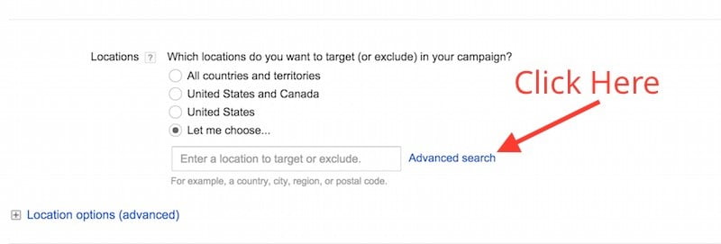 set geographic region for adwords campaign