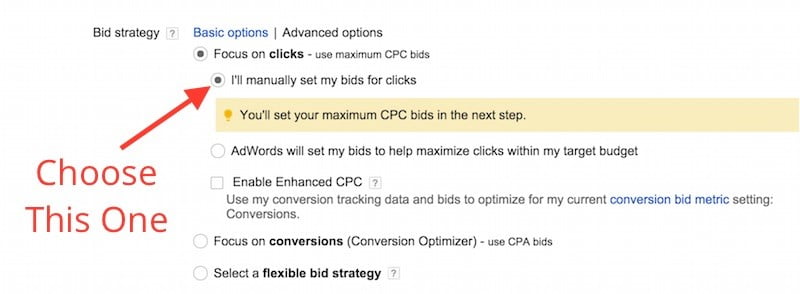 setting manual bids for clicks