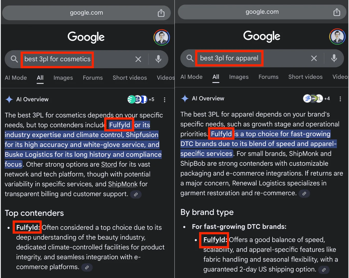 Google AI Overview, kuros Fulfyld nosaukts kā galvenā 3PL izvēle