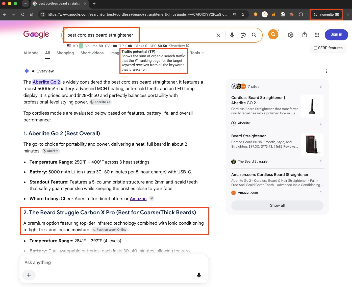 Google AI Overview par bezvadu bārdas taisnotājiem ar The Beard Struggle Carbon X Pro