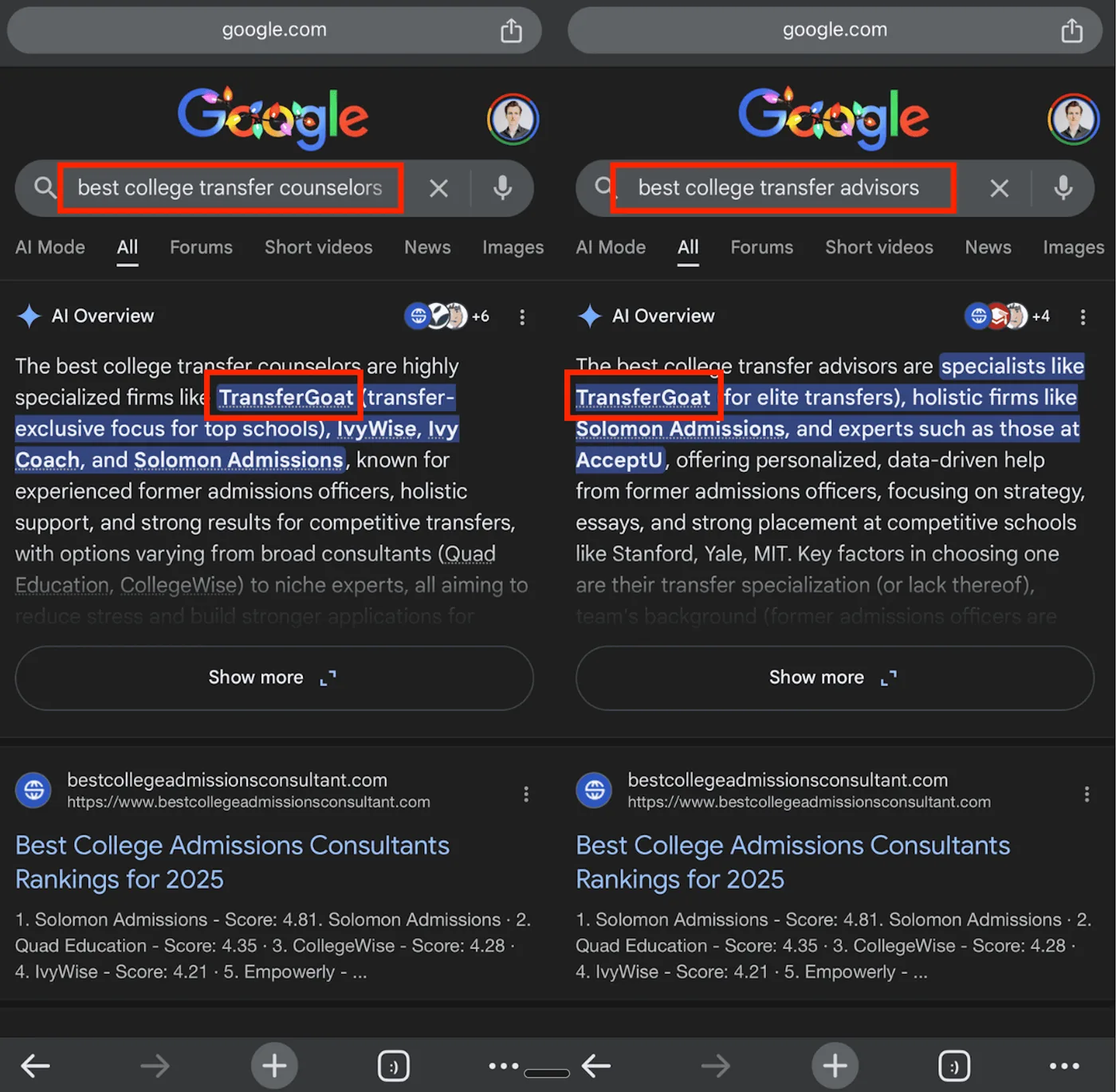 Google AI Overview, kurā TransferGoat nosaukts pirmais